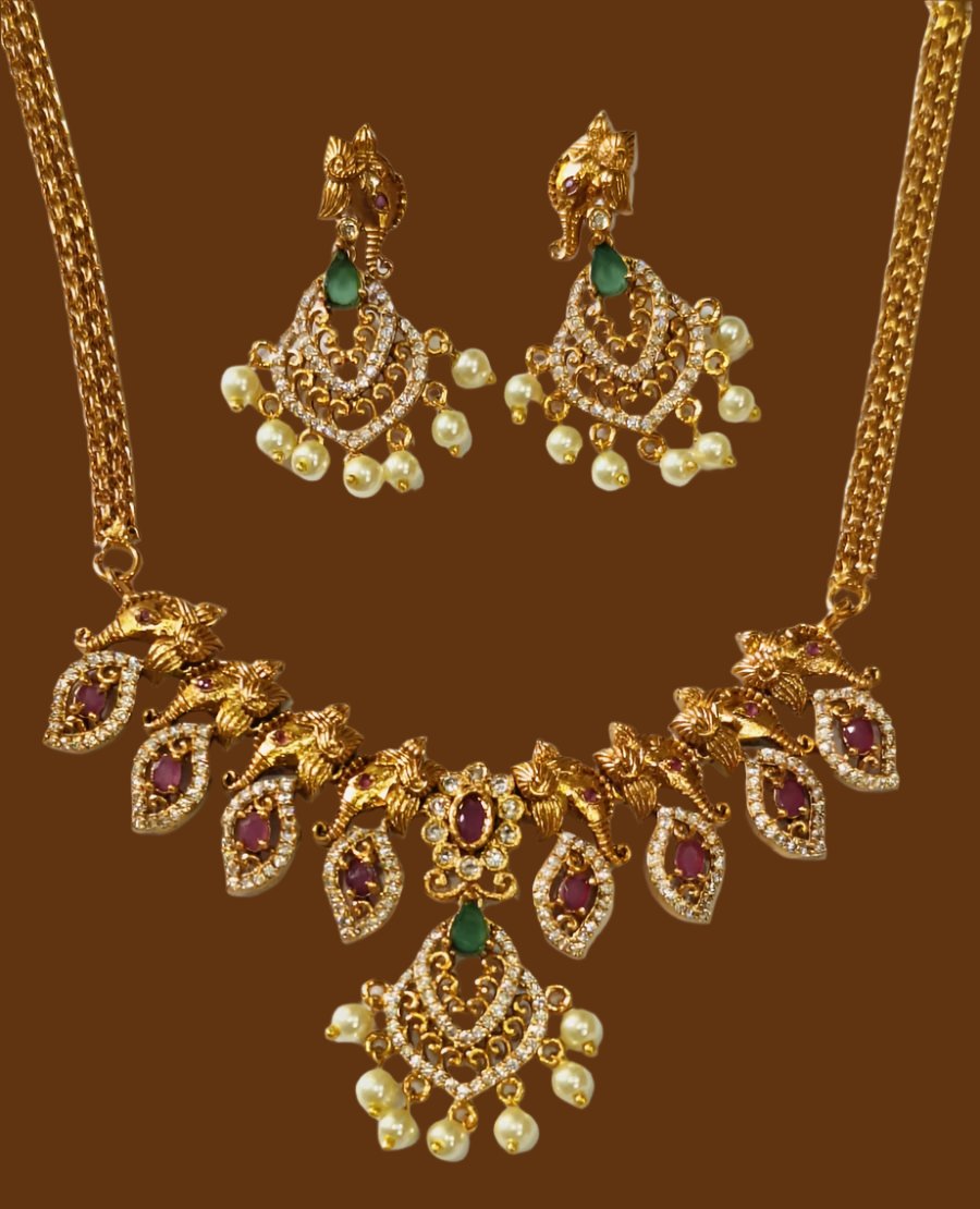 Elephant Design Necklace Set with Matching Earrings