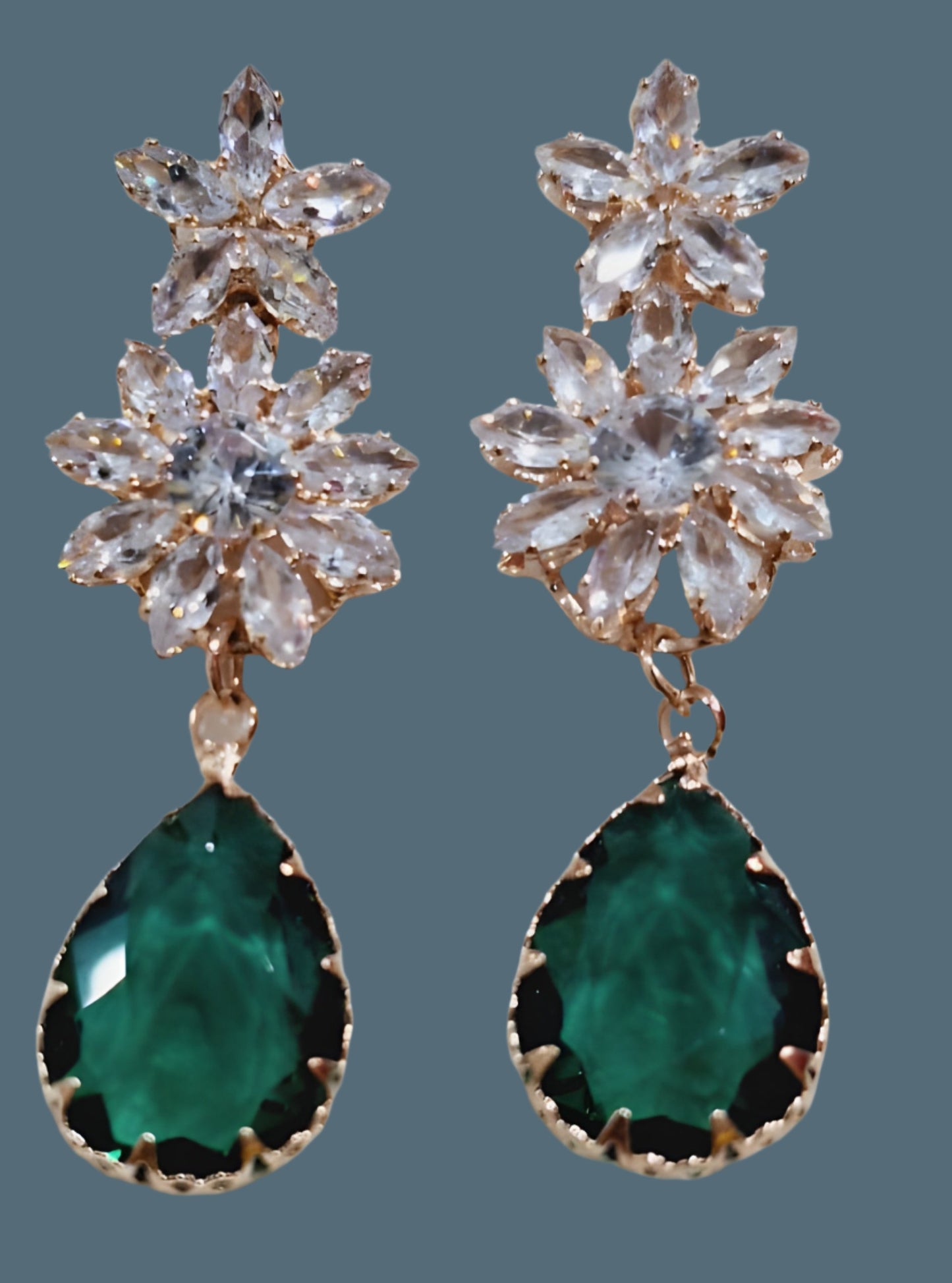 Green Stone Anti Tarnish American Diamond Statement Earrings