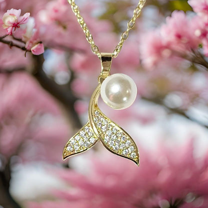 Fish Tail With Pearl Pendant Anti Tarnish Chain Necklace