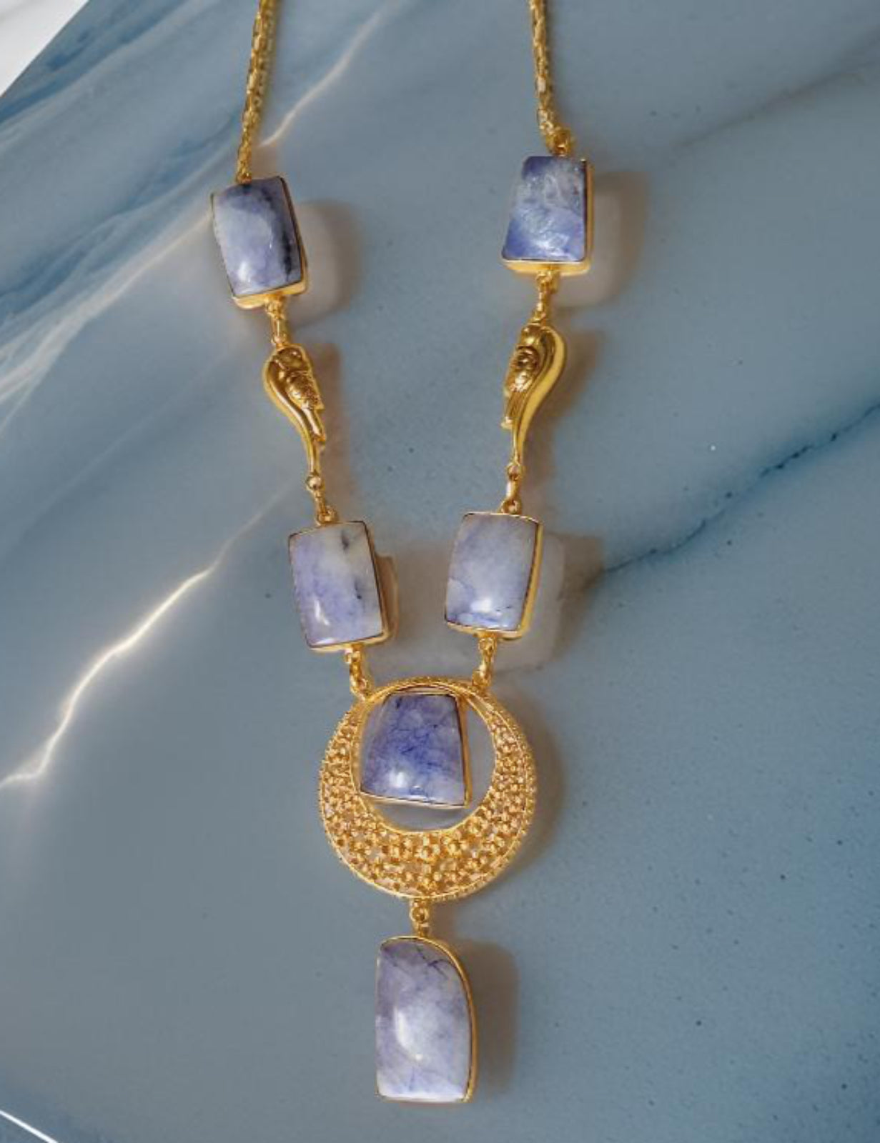 Purple Stone Brass Gold Plated Long Necklace Set