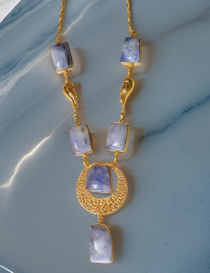 Purple Stone Brass Gold Plated Long Necklace Set