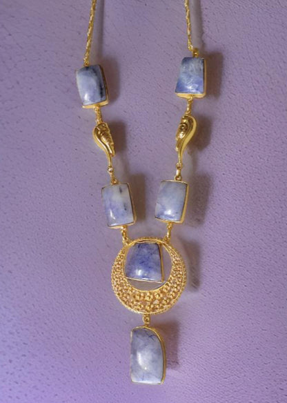 Purple Stone Brass Gold Plated Long Necklace Set