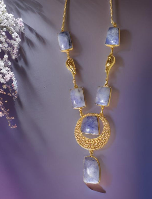 Purple Stone Brass Gold Plated Long Necklace Set