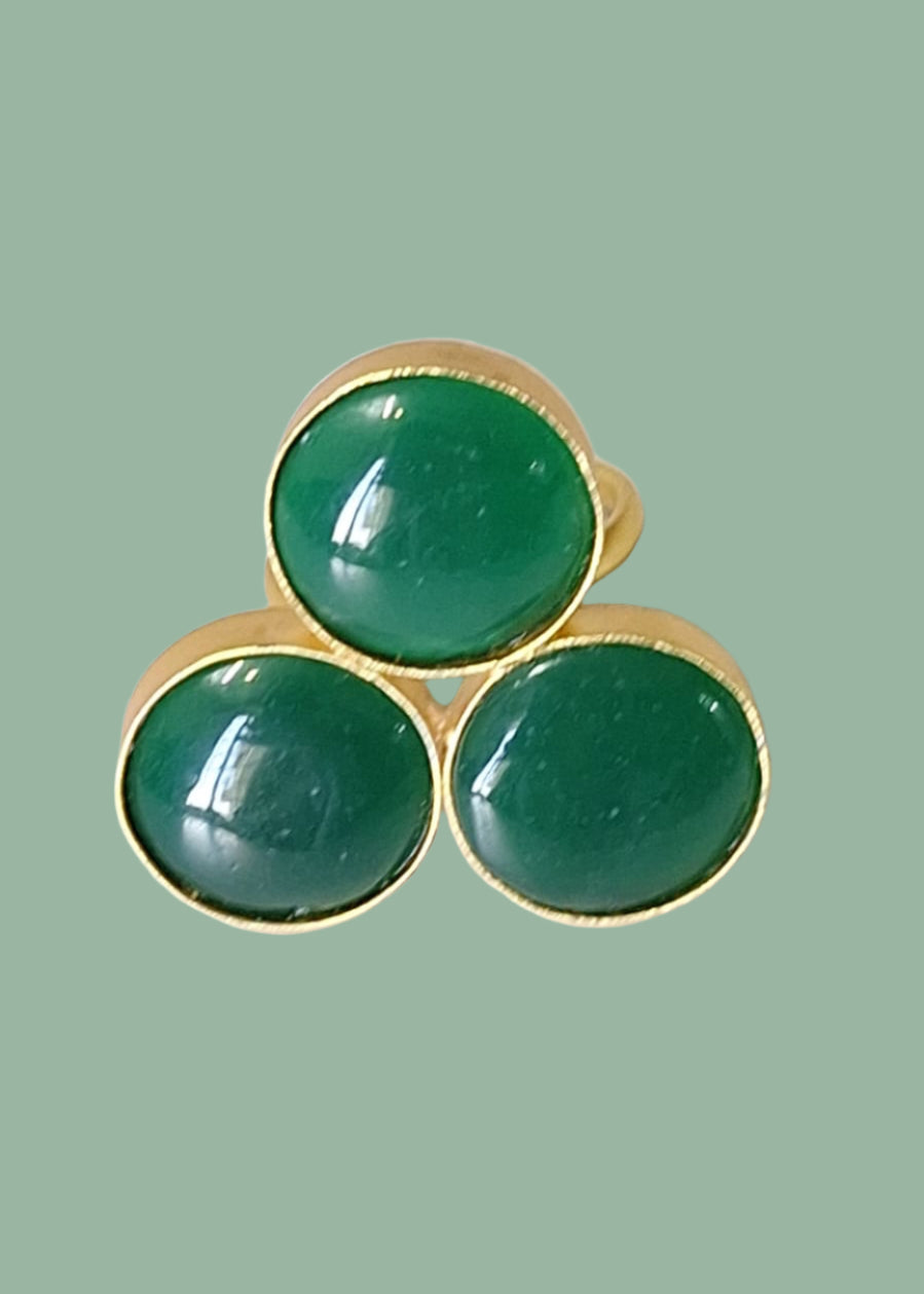 Green Marble Stone Brass Gold Plated Long Necklace Set With Ring