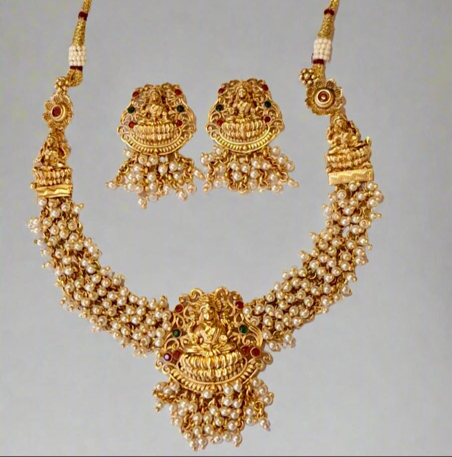 Temple Design one Gram Gold Plated Necklace Set