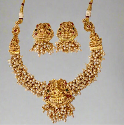 Temple Design one Gram Gold Plated Necklace Set