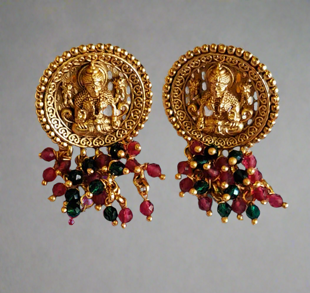 Red and Green Temple Design 1 Gram Gold Plated Necklace Set