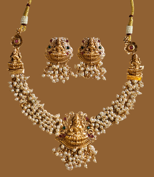 Temple Design one Gram Gold Plated Necklace Set