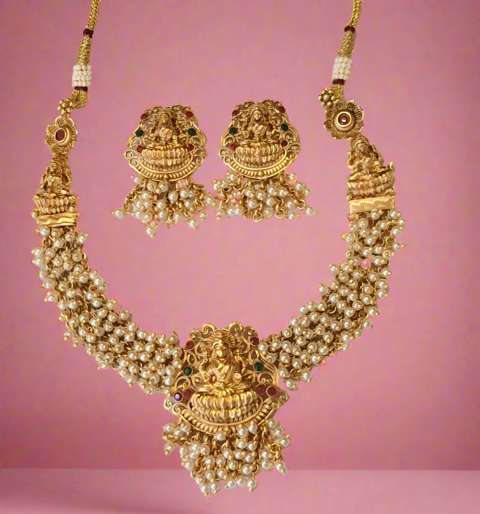 Temple Design one Gram Gold Plated Necklace Set