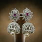 Pink Ruby American Diamond Silver Jhumki Earrings