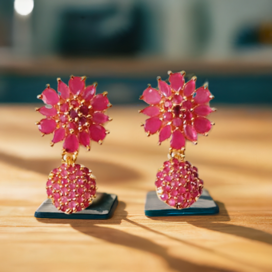 Graceful Pink Ruby Stone 1.5 Gram Gold-Plated Jhumki Earrings