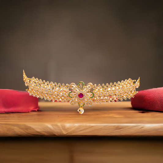 Ruby and Green Color 1Gram Gold Plated American Dimond Choker Necklace Set