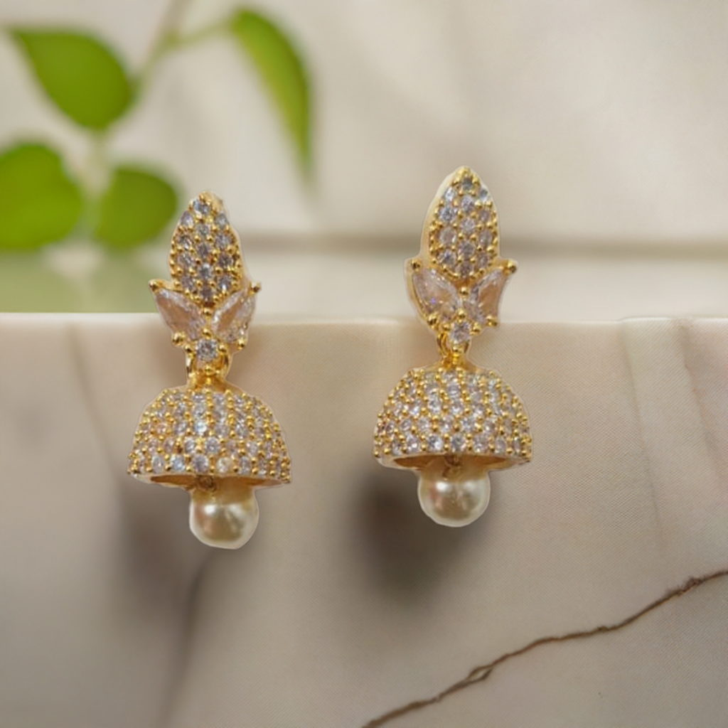 Sparkling American Diamond Earrings with a Classic Pearl Drop