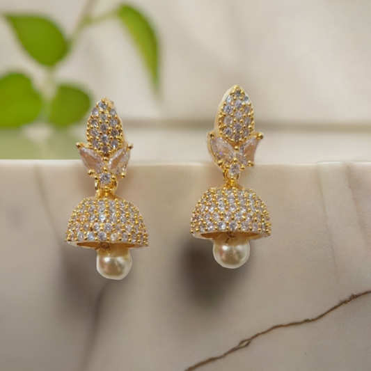 Sparkling American Diamond Earrings with a Classic Pearl Drop