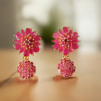 Graceful Pink Ruby Stone 1.5 Gram Gold-Plated Jhumki Earrings