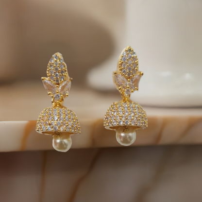 Sparkling American Diamond Earrings with a Classic Pearl Drop