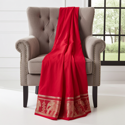 Elegant Red Viscose Silk Saree crafted from premium 120 GSM fabric