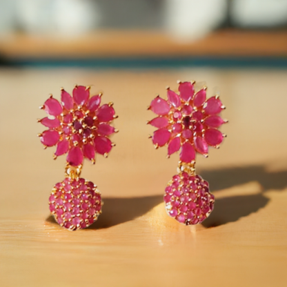 Graceful Pink Ruby Stone 1.5 Gram Gold-Plated Jhumki Earrings