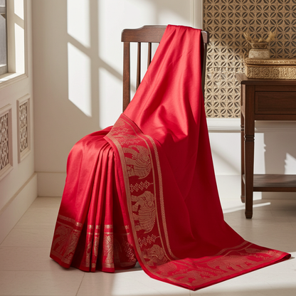Elegant Red Viscose Silk Saree crafted from premium 120 GSM fabric