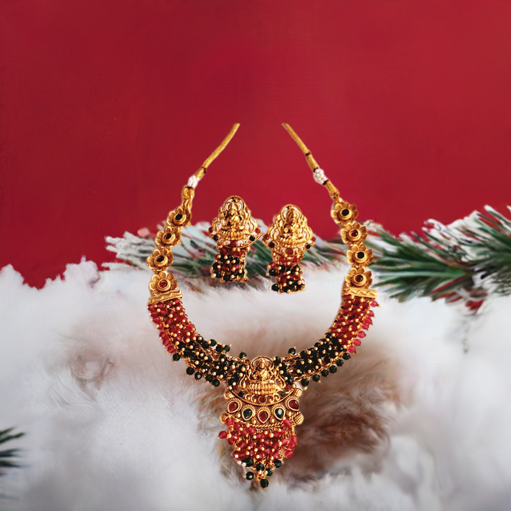 Lakshmi Motif Temple Jewelry Necklace Set