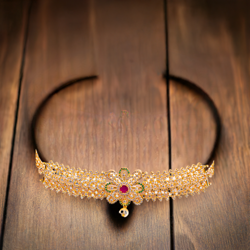 Ruby and Green Color 1Gram Gold Plated American Dimond Choker Necklace Set