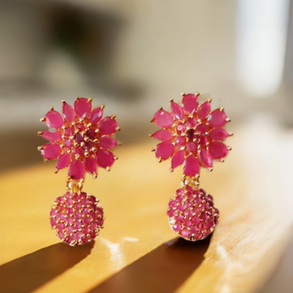 Graceful Pink Ruby Stone 1.5 Gram Gold-Plated Jhumki Earrings
