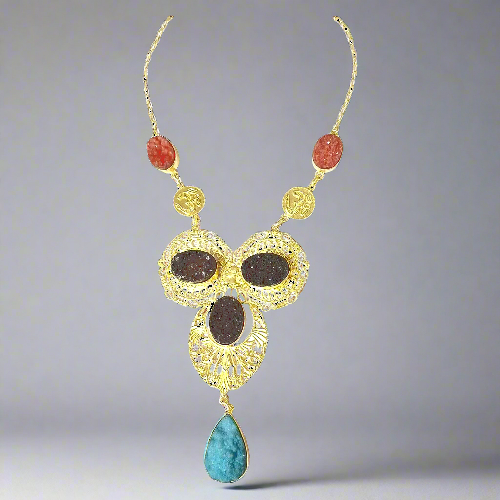 Marble Raw Stone Gold Plated Brass Necklace Set