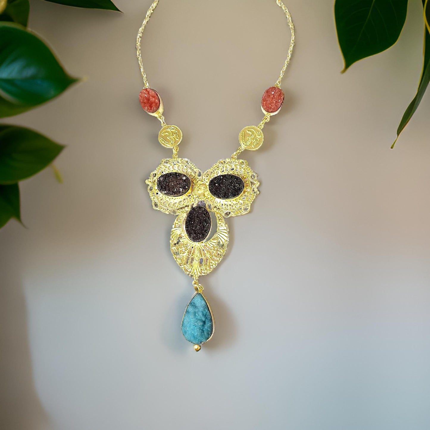 Marble Raw Stone Gold Plated Brass Necklace Set