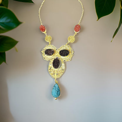 Marble Raw Stone Gold Plated Brass Necklace Set
