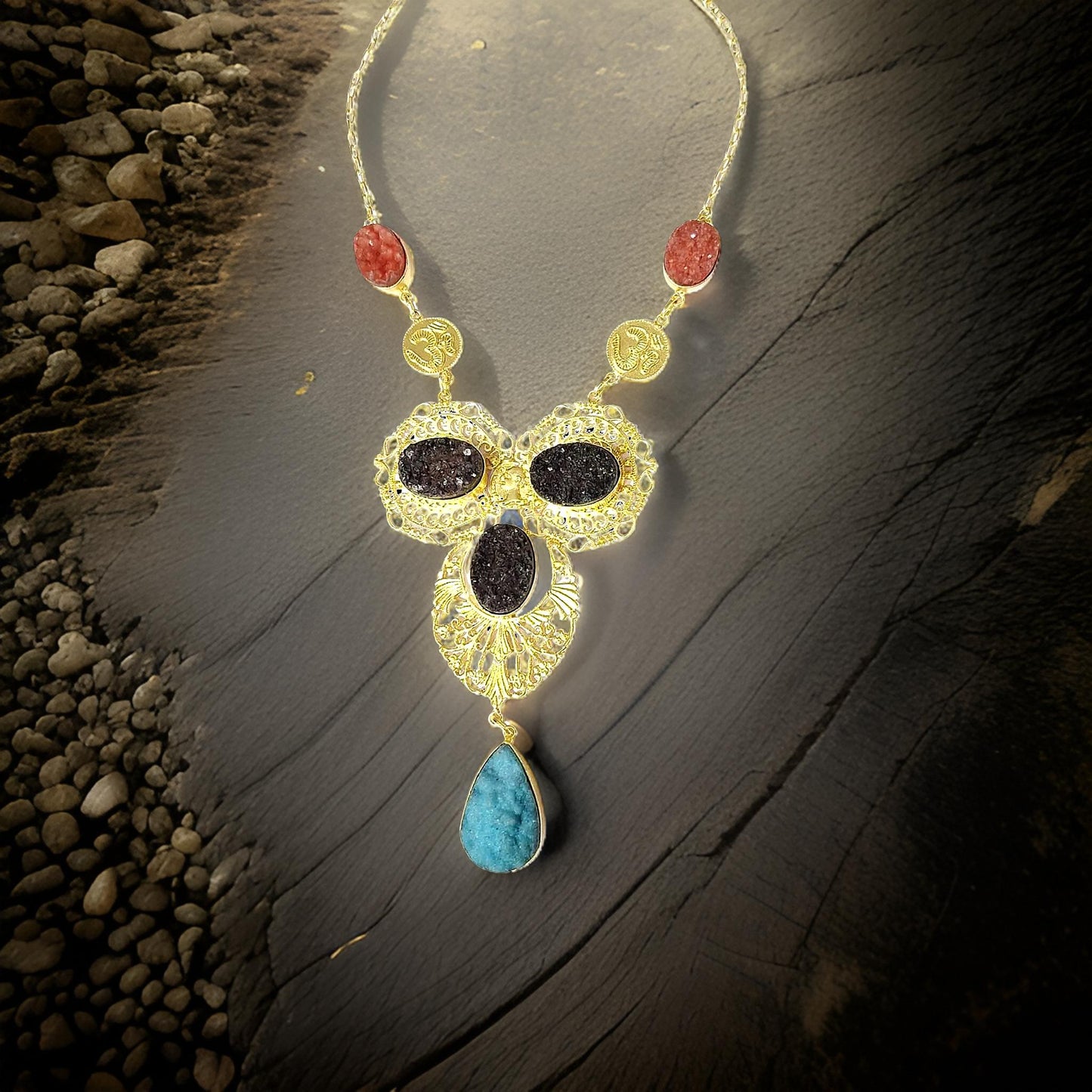 Marble Raw Stone Gold Plated Brass Necklace Set