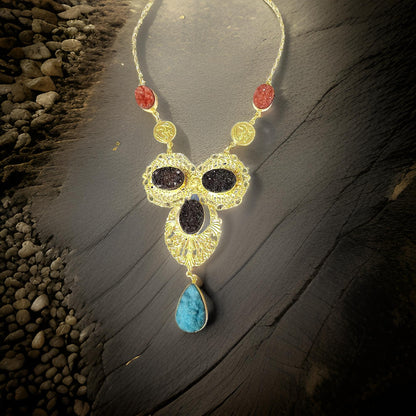 Marble Raw Stone Gold Plated Brass Necklace Set