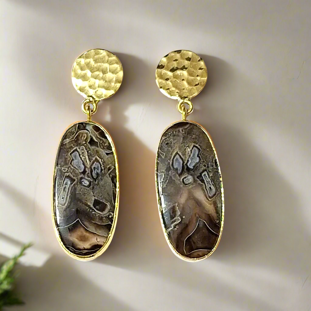 Marble Raw Stone Gold Plated Brass Necklace Set