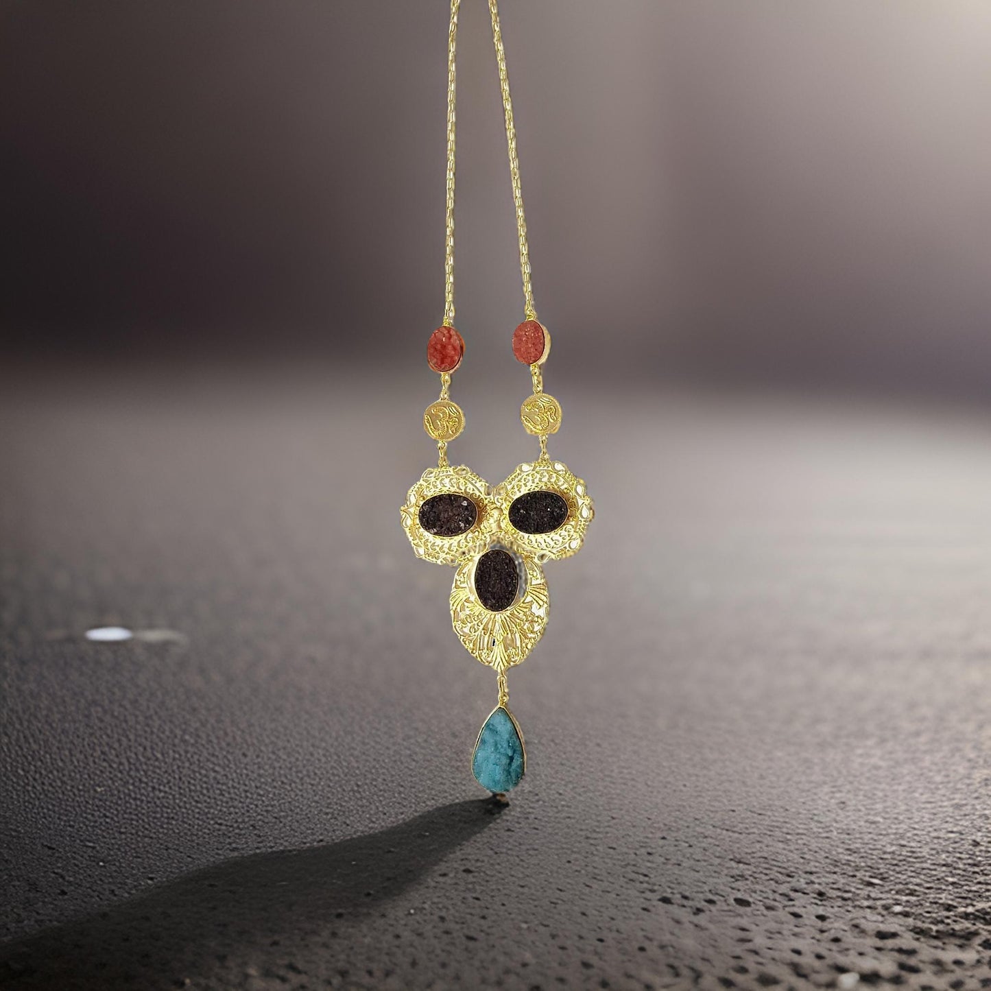 Marble Raw Stone Gold Plated Brass Necklace Set