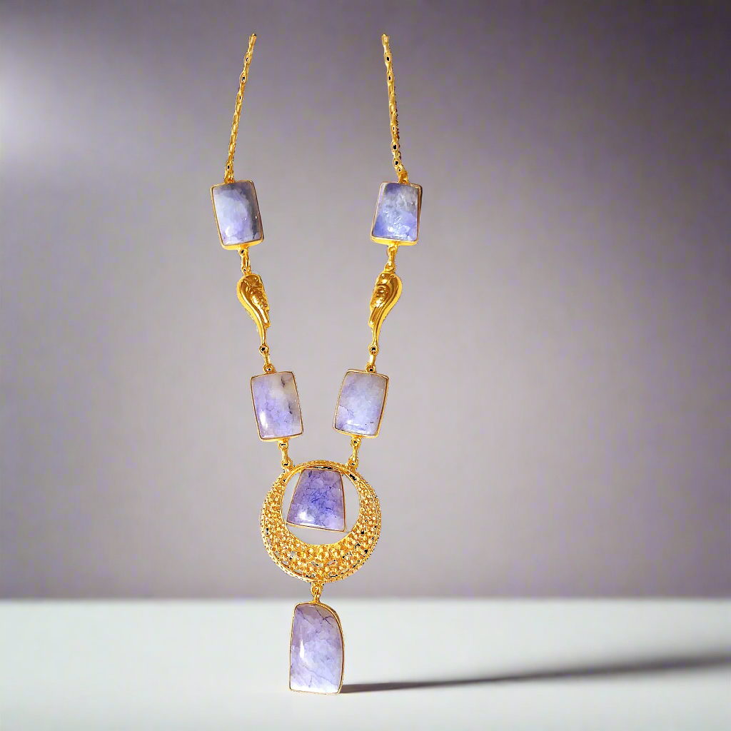 Purple Stone Brass Gold Plated Long Necklace Set