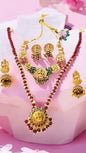 Elegant Red and Green Color Temple Design Necklace Set Combo Set for Women – Traditional Indian Bridal Jewelry