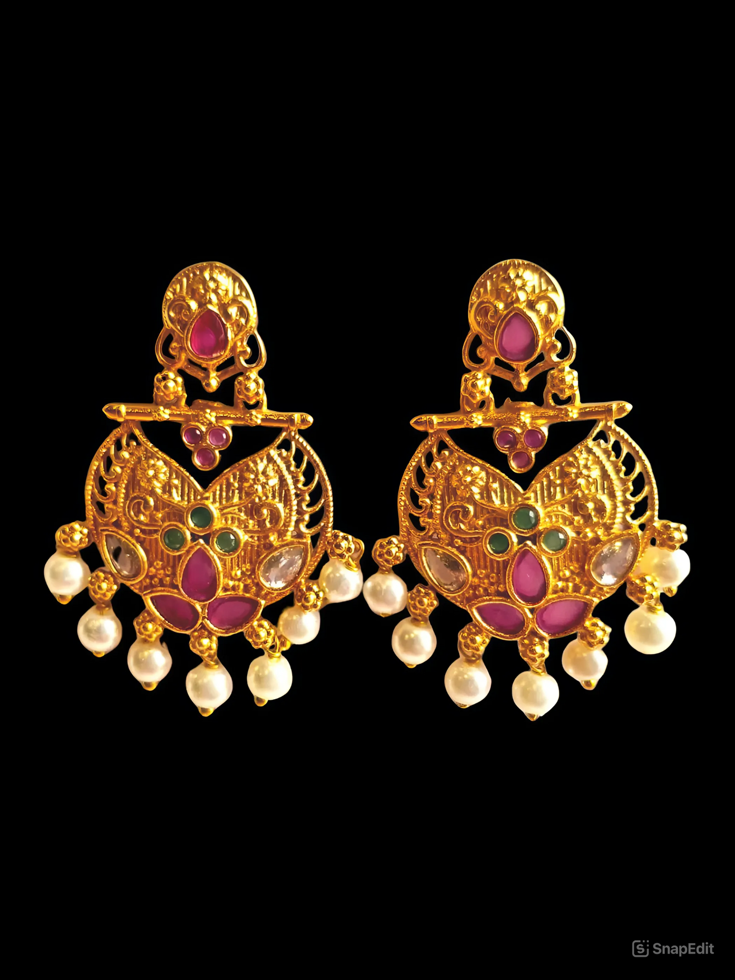Pink Green Ruby 1.5 Gram Gold Plated Hanging Earrings
